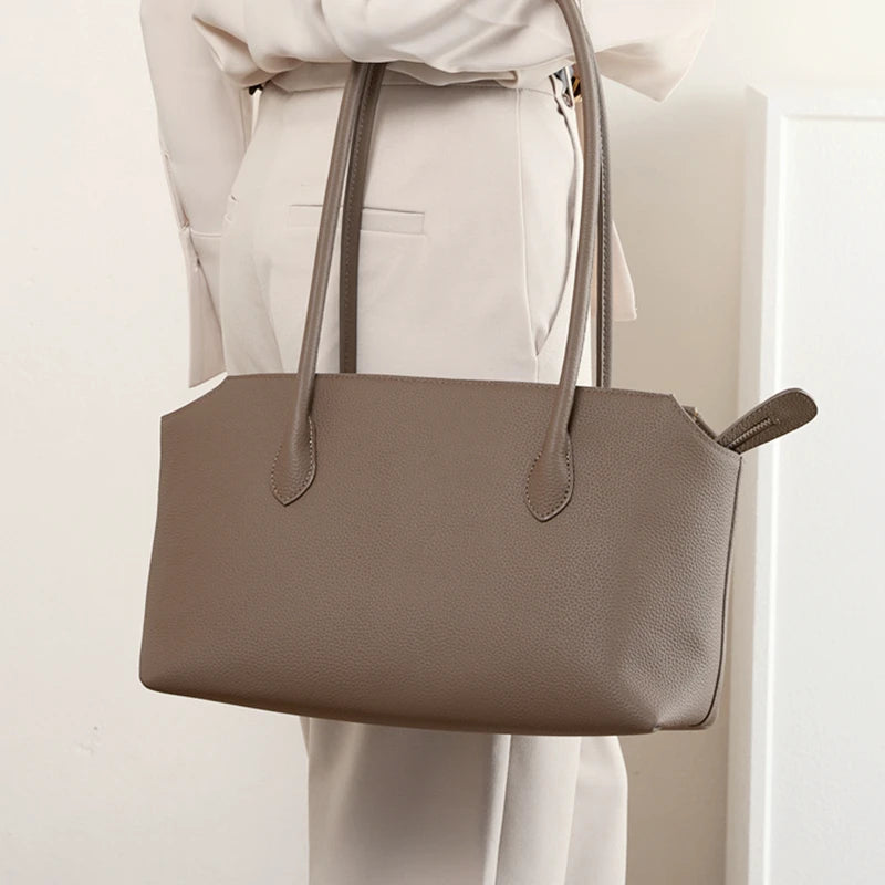 Hifashion Cowhide Genuine Leather Large Underarm Shoulder Bags For Women 2026 Luxury Designer Shopping Tote Work Ladies Handbags