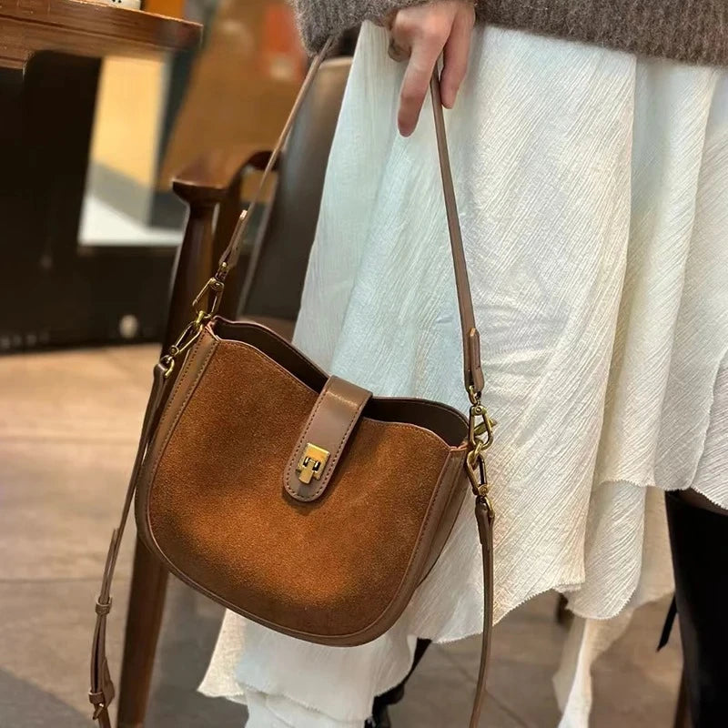 Women‘s Cowhide Genuine Leather Faux Suede Tote Bags For Women Luxury Designer Handbags Purses Luxury Design Crossbody Bags