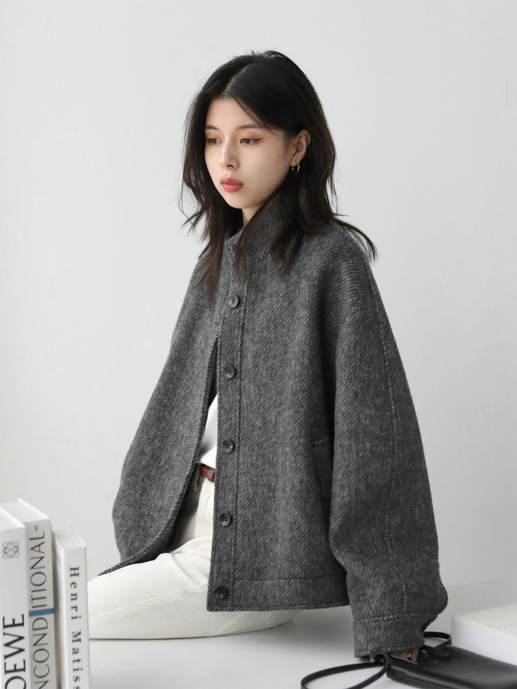 Women Short Woolen Single Breasted Ladies Jacket