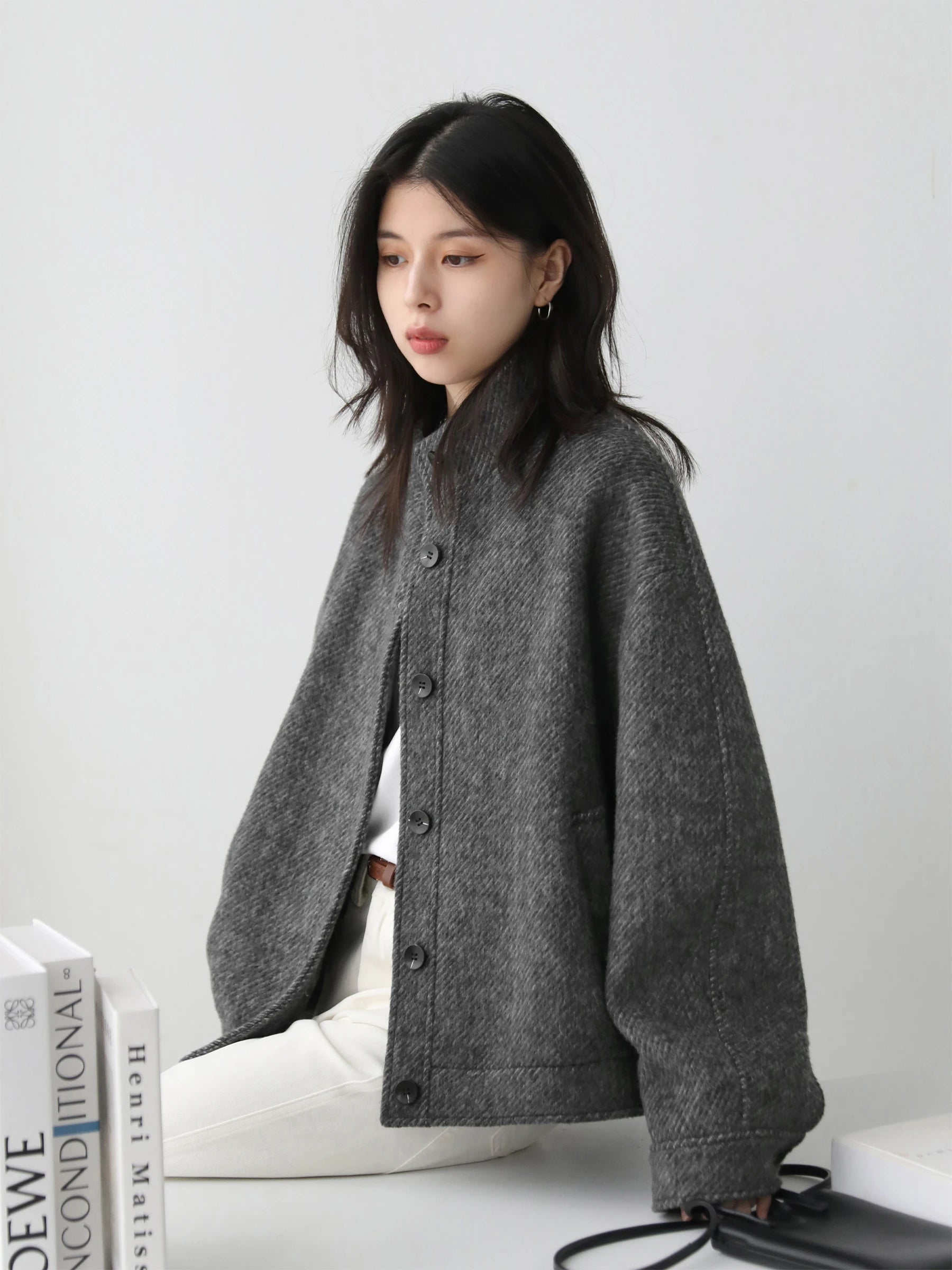 Women Short Woolen Single Breasted Ladies Jacket