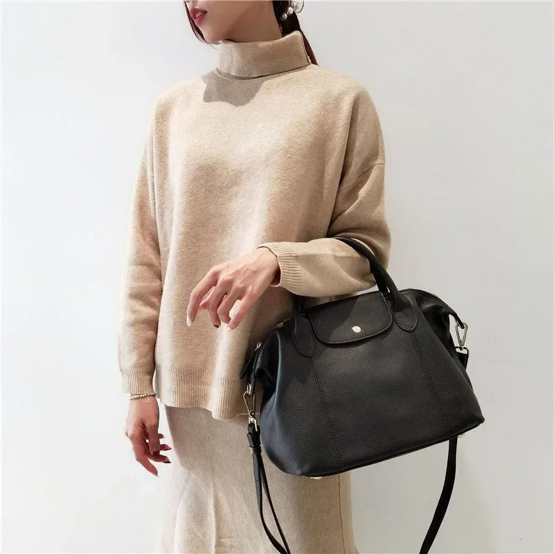 Genuine Leather Women's Casual Shoulder Bags 2025 New Soft Leather Totes Ladies Crossbody Bag High Quality Classic Handbags Blue