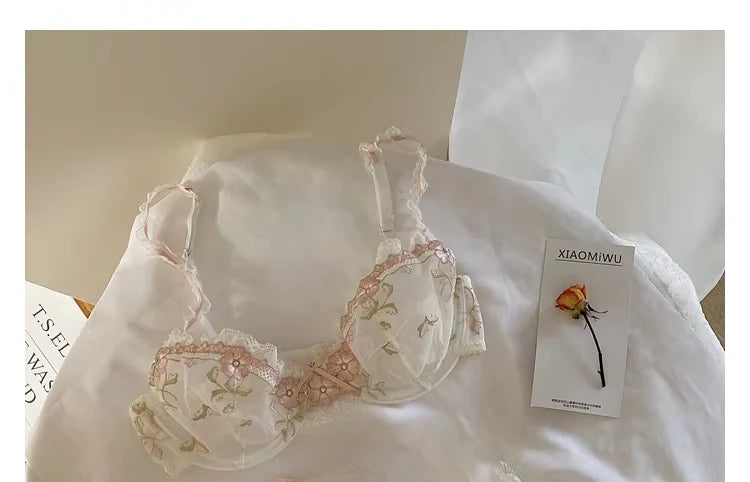 MOYISU New Arrival Luxury Pure Desire Lace Tulle Sexy Panties Lingerie Set Lilacs Embroidery Girl Boobs Big Size Big Boobs Small