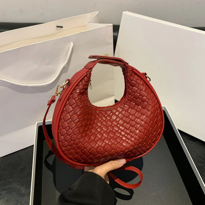 PU Leather Shoulder Bag Fashion Solid Color Lattice Crossbody Bag Small Bag Ladies Trend Luxury Designer Handbags