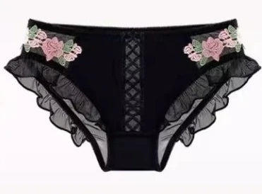 YUQI Vintage Floral Lingerie Set Cream Lace Bralette, Retro Push Up Bra for Small Bust Women Pure & Sensual Embroidered Wireless