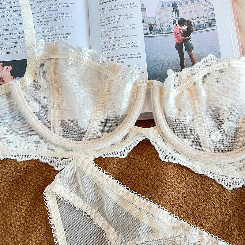 Embroidered Bralette & Panty Set for Women, Ultra-Thin Comfort, Underwire Support, Large Size Lingerie