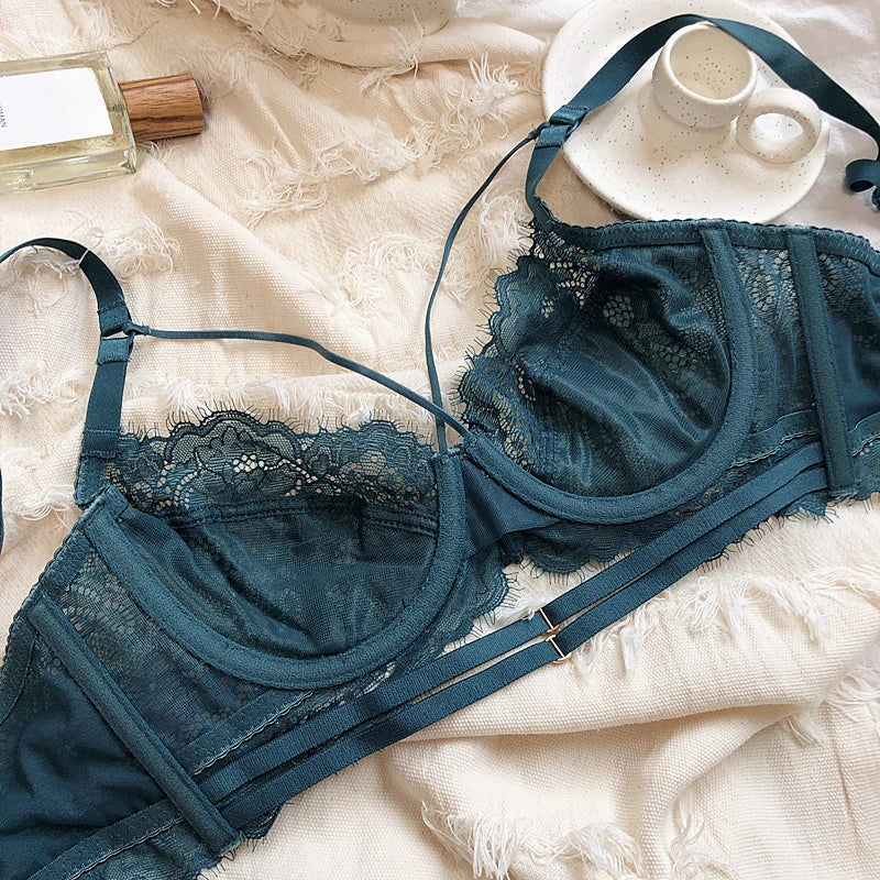 2 Pieces Sexy Hollow Push Up Bra Set French Lace Embroidery Underwear for Women Summer Ultra Thin Breathable Intimates Lingerie