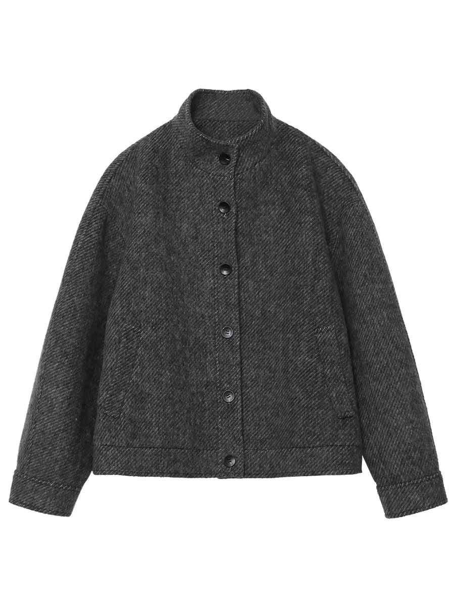 Women Short Woolen Single Breasted Ladies Jacket
