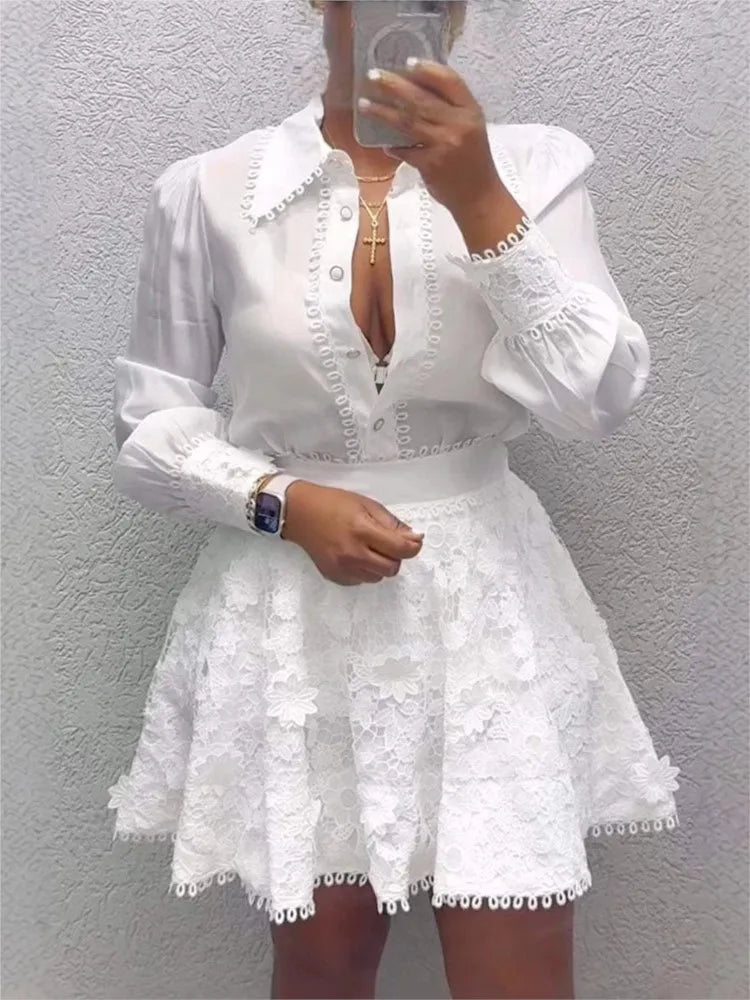 New Spring And Summer Women's Fashion Tops And Skirts Two-piece Skirt Suit Elegant Casual White Holiday Two Piece Outfits Woman
