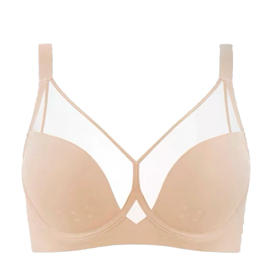 Womens Lace Sheer Push Up Bra Full Coverage Lightly Lined Underwire Female Comfort Minimizer Lingerie 34 36 38 40 42 C D E F G