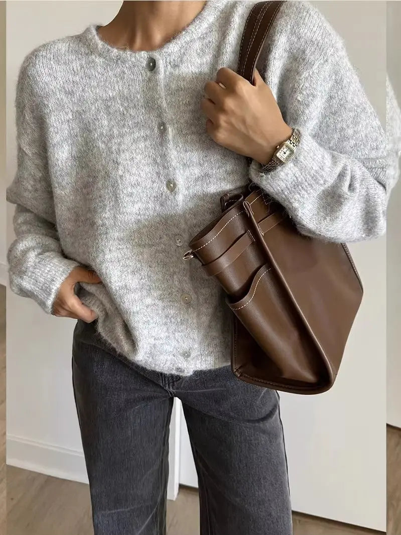 Women's Grey Wool Knitted Cardigan
