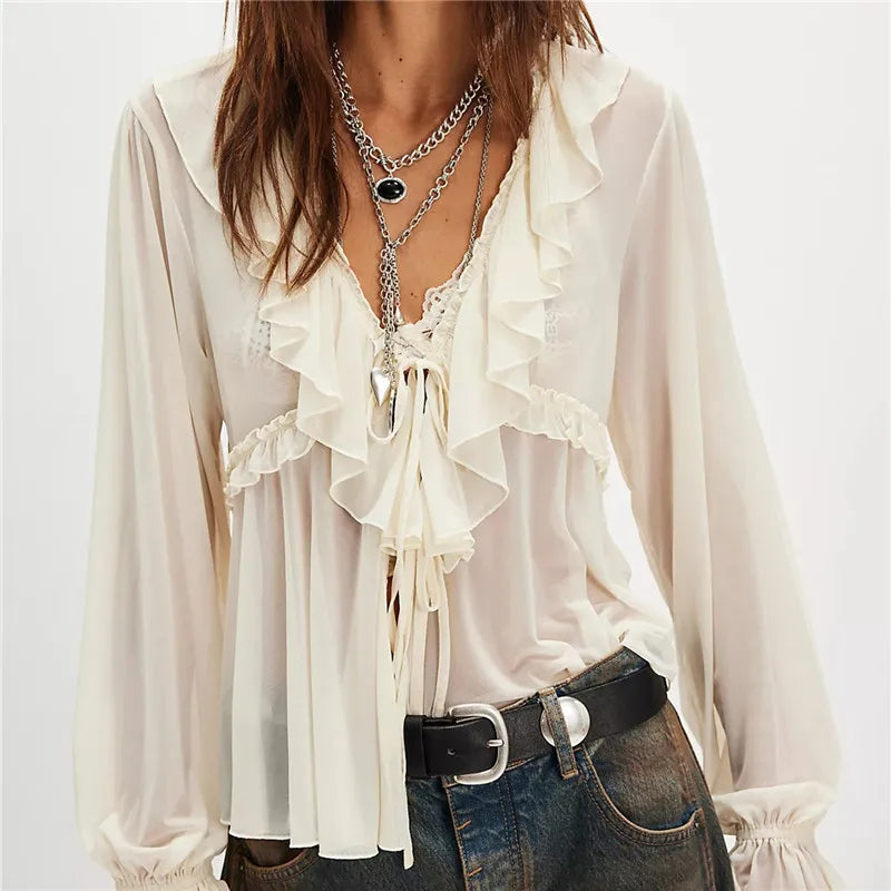 Women Sheer Loose  Oversized Poncho Blouse