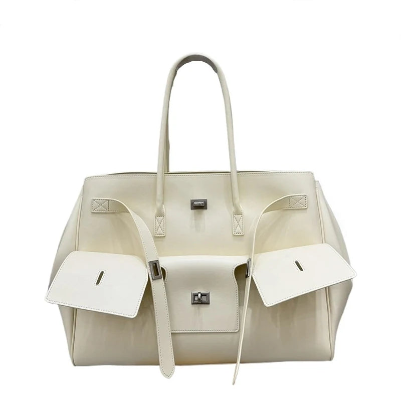 Luxury Large Capacity Wing Bag Black Brand High Quality Leather Casual Silver Gold Lock Tote Bag Trendy Exquisite Shoulder Bag