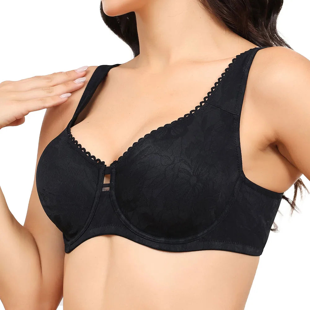 Sheroine Plus Size Underwire Bra Full Coverage Support, Comfortable Lace for Women Unpadded Large Bust Minimizer with Wide Strap