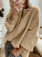 Women's Beige Oversized Knit Cardigan