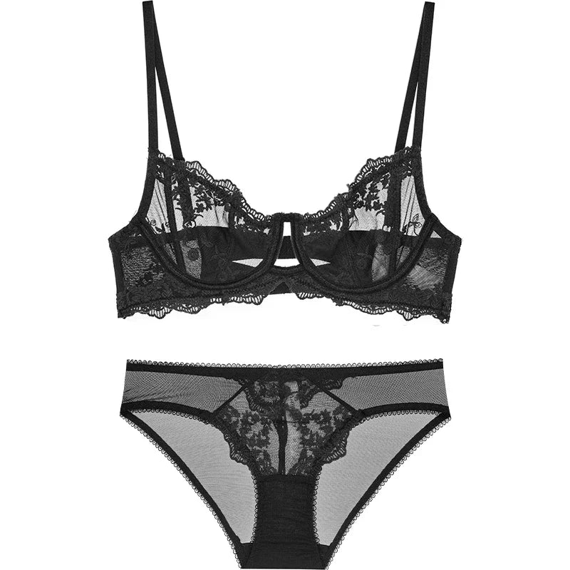 Embroidered Bralette & Panty Set for Women, Ultra-Thin Comfort, Underwire Support, Large Size Lingerie