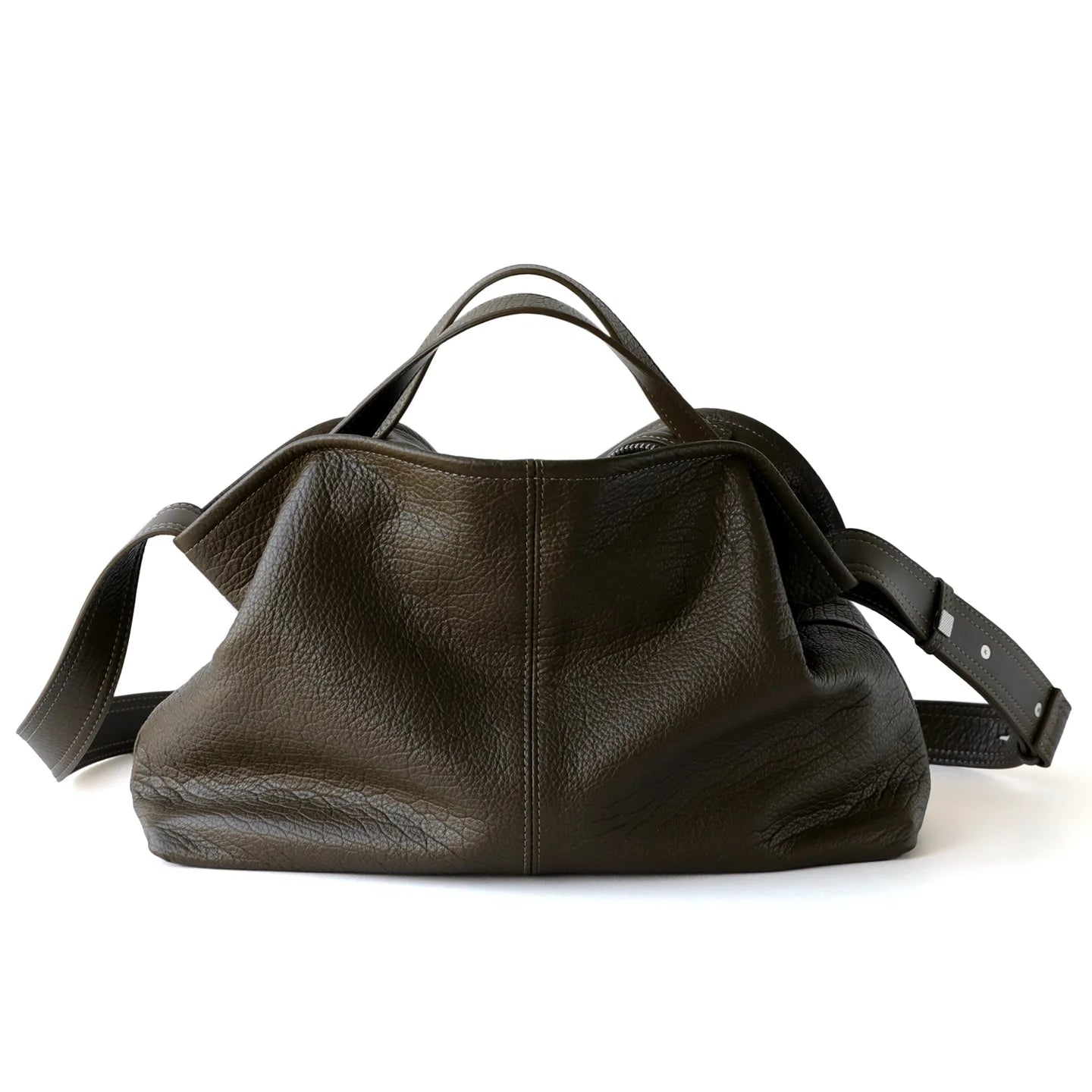 Slouchy Style Elephant Grain Top Layer Cowhide Leather Women Handbag Leisure Sage Green Beautiful Shoulders Bag