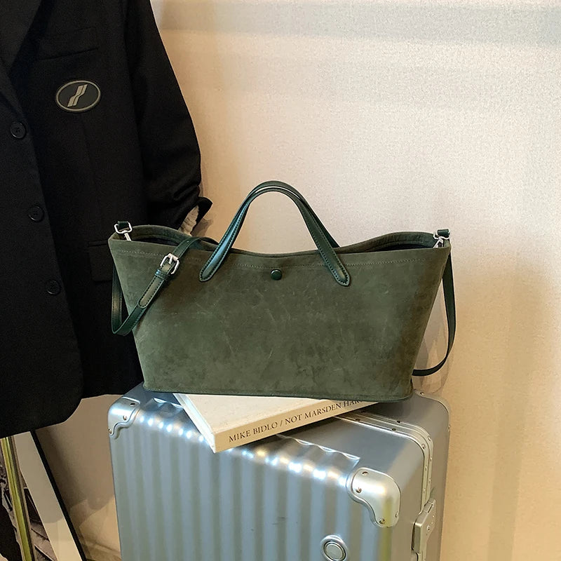 MOODS Branded Luxury Designer Handbags For Women 2-IN-1 Faux Suede Pure Color Large Capacity Shopper Shoulder Tote Bag Set 2025