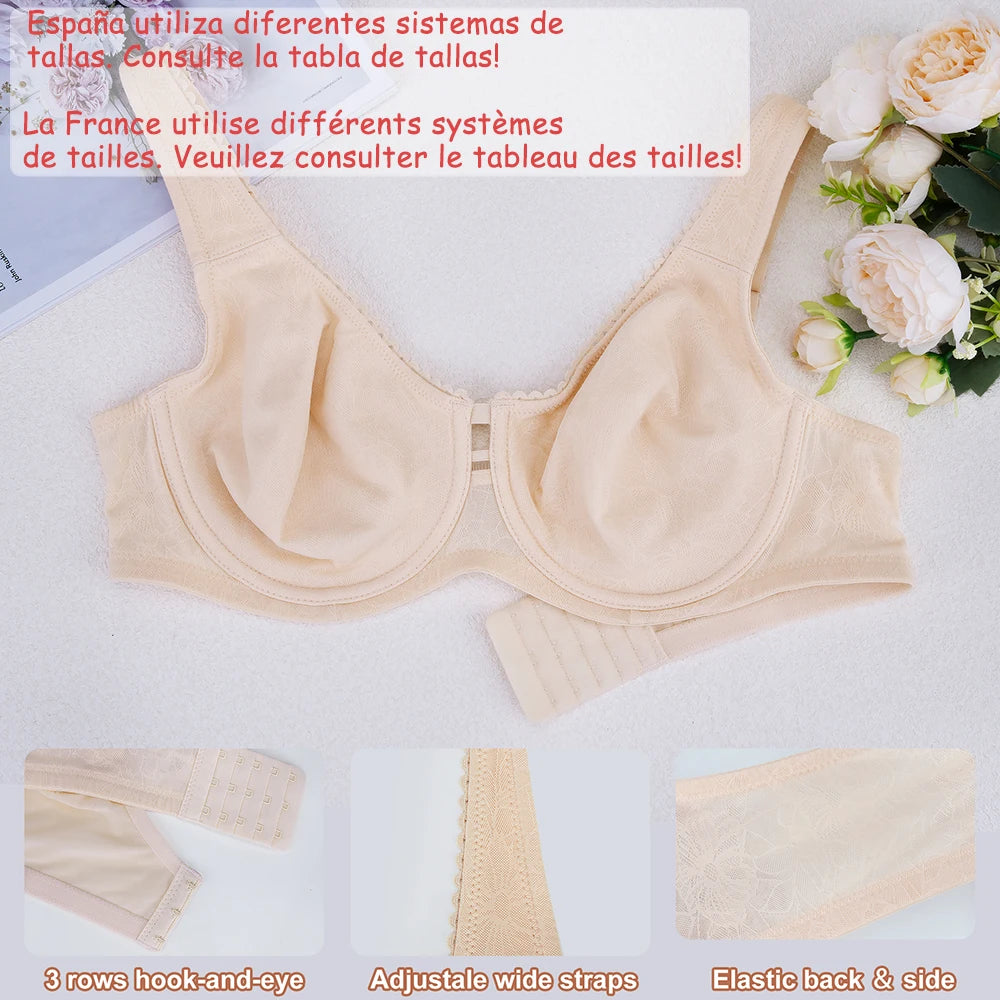 Sheroine Plus Size Underwire Bra Full Coverage Support, Comfortable Lace for Women Unpadded Large Bust Minimizer with Wide Strap