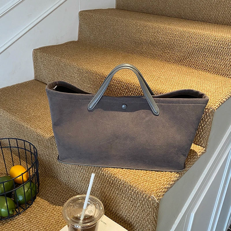 MOODS Branded Luxury Designer Handbags For Women 2-IN-1 Faux Suede Pure Color Large Capacity Shopper Shoulder Tote Bag Set 2025