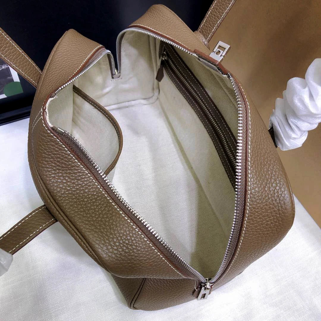 Genuine Leather Bowling Bag for Women, Top Layer Cowhide Handbag, Large Capacity Top Handle Bag, Small & Large Size