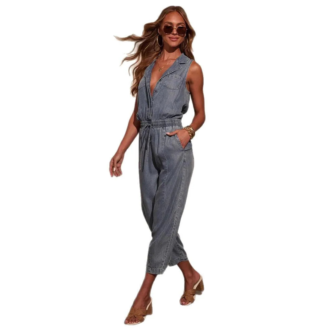 2025 Women's Clothing Summer New Casual Wash Thin Denim Jumpsuit