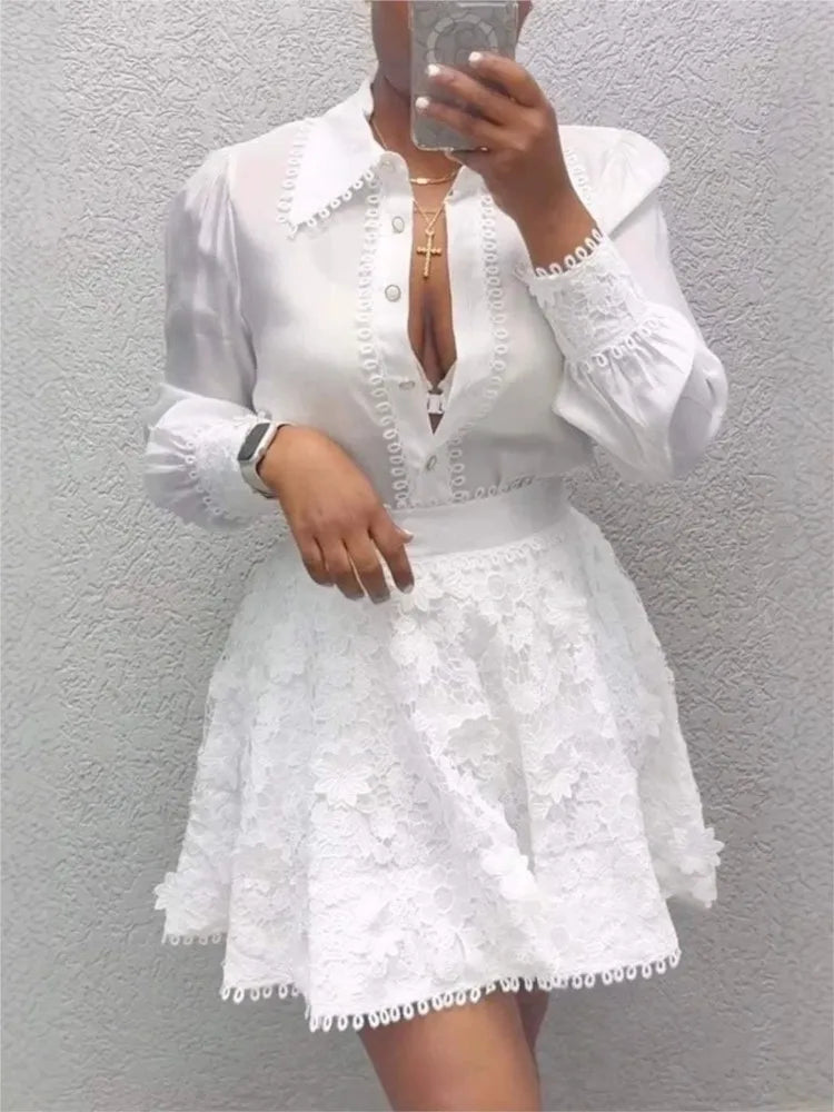 New Spring And Summer Women's Fashion Tops And Skirts Two-piece Skirt Suit Elegant Casual White Holiday Two Piece Outfits Woman