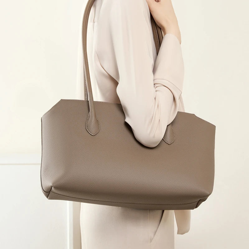 Hifashion Cowhide Genuine Leather Large Underarm Shoulder Bags For Women 2026 Luxury Designer Shopping Tote Work Ladies Handbags