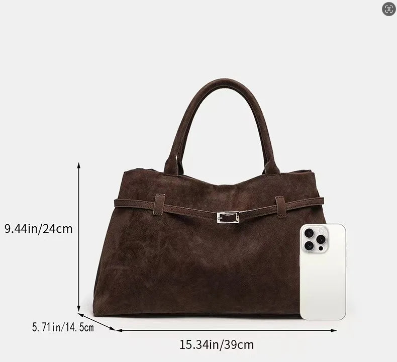 Women's Large Capacity Vintage Tote Bag - Elegant Brown, Structured Snap Closure, Sturdy Handles for Work, Travel, Everyday Use