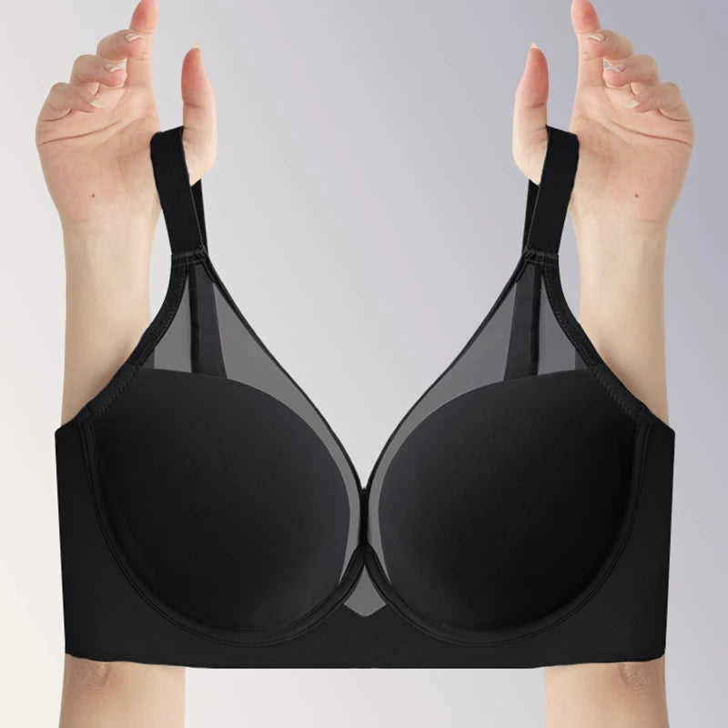 Womens Lace Sheer Push Up Bra Full Coverage Lightly Lined Underwire Female Comfort Minimizer Lingerie 34 36 38 40 42 C D E F G