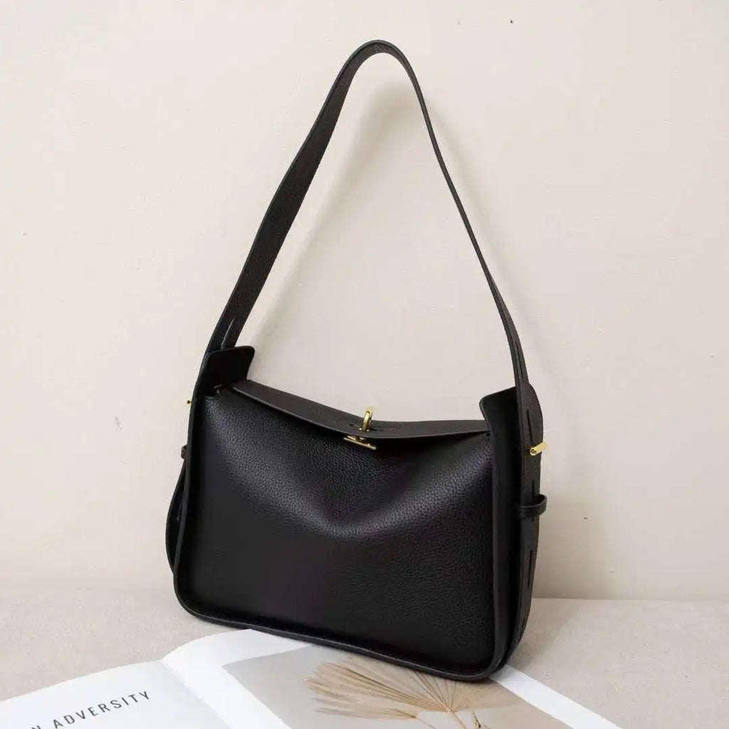 New Niche Luxury Designer Shoulder Crossbody Armpit Bag Head Layer Cowhide Leather Ladies Wide Shoulder Strap Large Capacity Bag