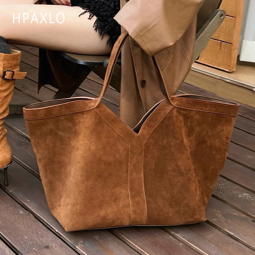 Genuine Leather Large Tote Bag Simple Design Womens Shoulder Bag High Quality Purse Fashion Commuter Handbag No Logo Versatile