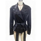 Motorcycle PU Leather Jacket Women 2026 Lace Up Turndown Collar Short Coat Jacket Full Sleeve Soft Leather Jacket New Outwear