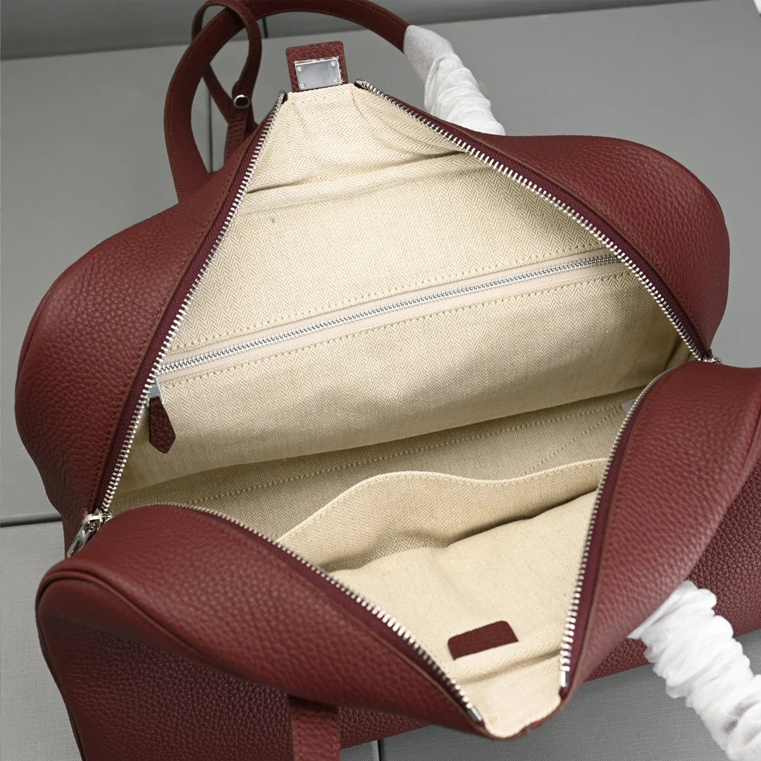 Genuine Leather Bowling Bag for Women, Top Layer Cowhide Handbag, Large Capacity Top Handle Bag, Small & Large Size