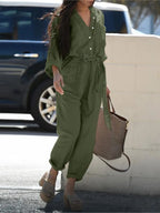 Women's Solid Casual Jumpsuit New Spring Autumn Elegant Long Sleeve High Waist Leace-up Vintage Ladies Jumpsuits Female Rompers