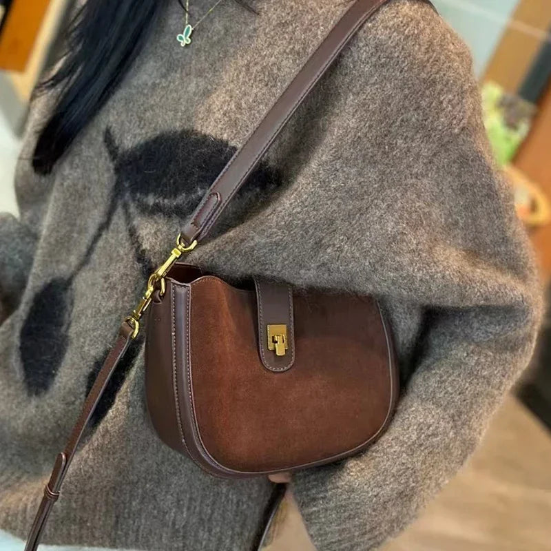 Women‘s Cowhide Genuine Leather Faux Suede Tote Bags For Women Luxury Designer Handbags Purses Luxury Design Crossbody Bags