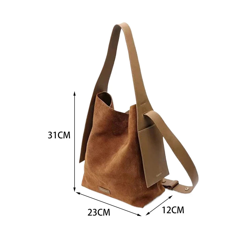 Handbag Chamois Leather Bucket Bag Casual Crossbody Single Shoulder Bag Lady Tote Bag Messenger Bag Large-Capacity Shopping Bag