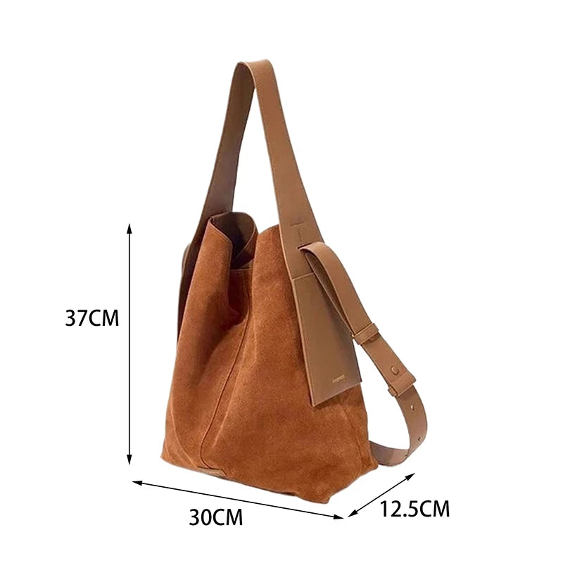 Handbag Chamois Leather Bucket Bag Casual Crossbody Single Shoulder Bag Lady Tote Bag Messenger Bag Large-Capacity Shopping Bag