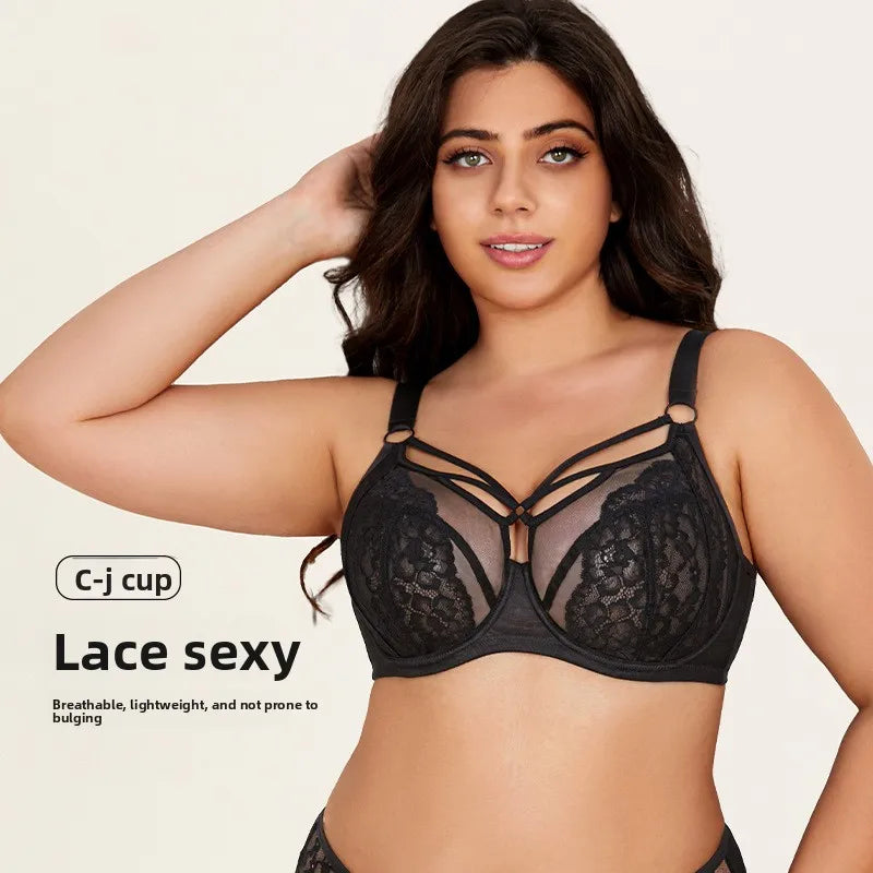 Plus Size Full Coverage Bras for Large Bust , Minimizer Lift Support , Lace Breathable Thin, D-K Cup , For Curvy Women
