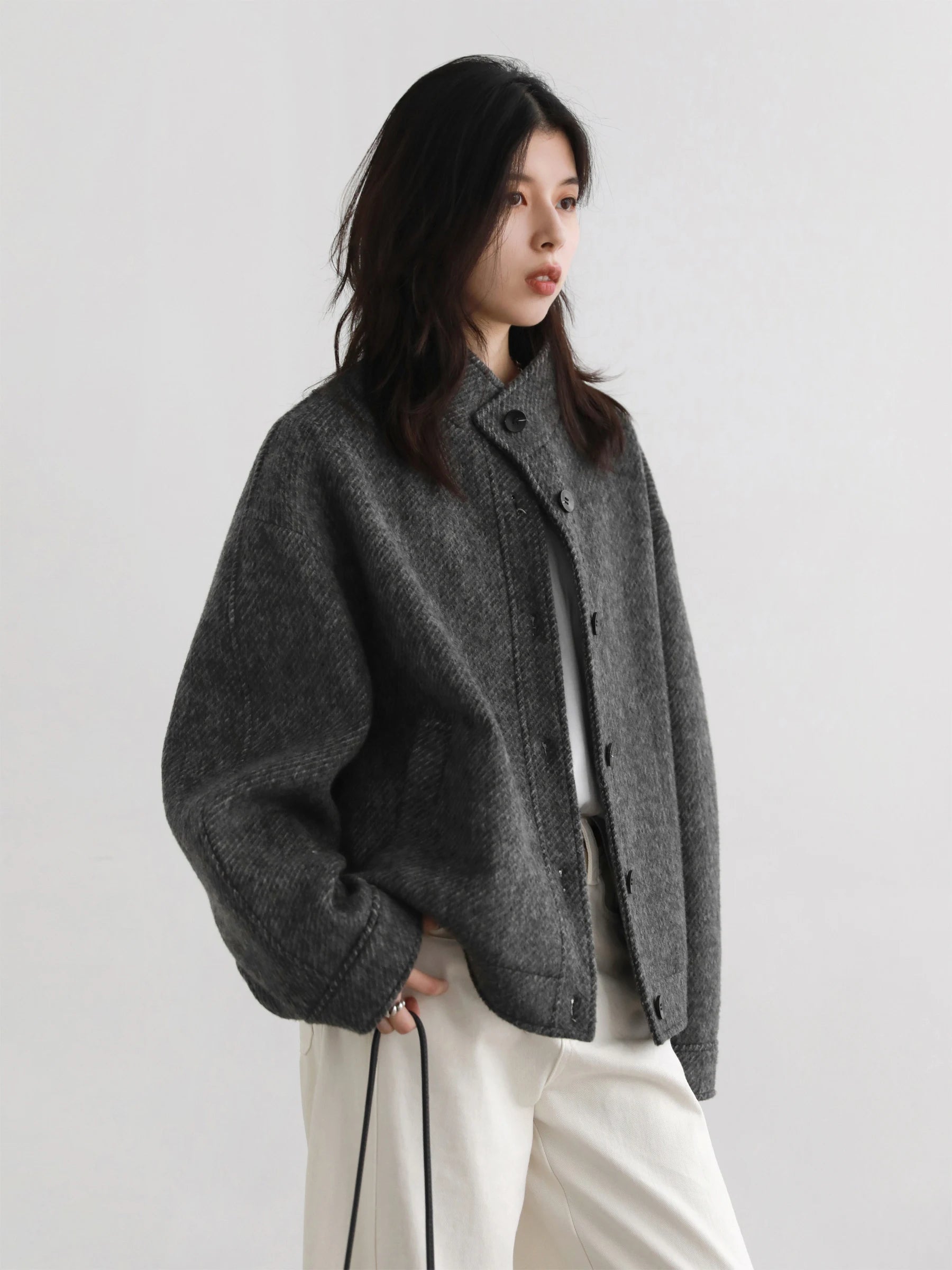 Women Short Woolen Single Breasted Ladies Jacket