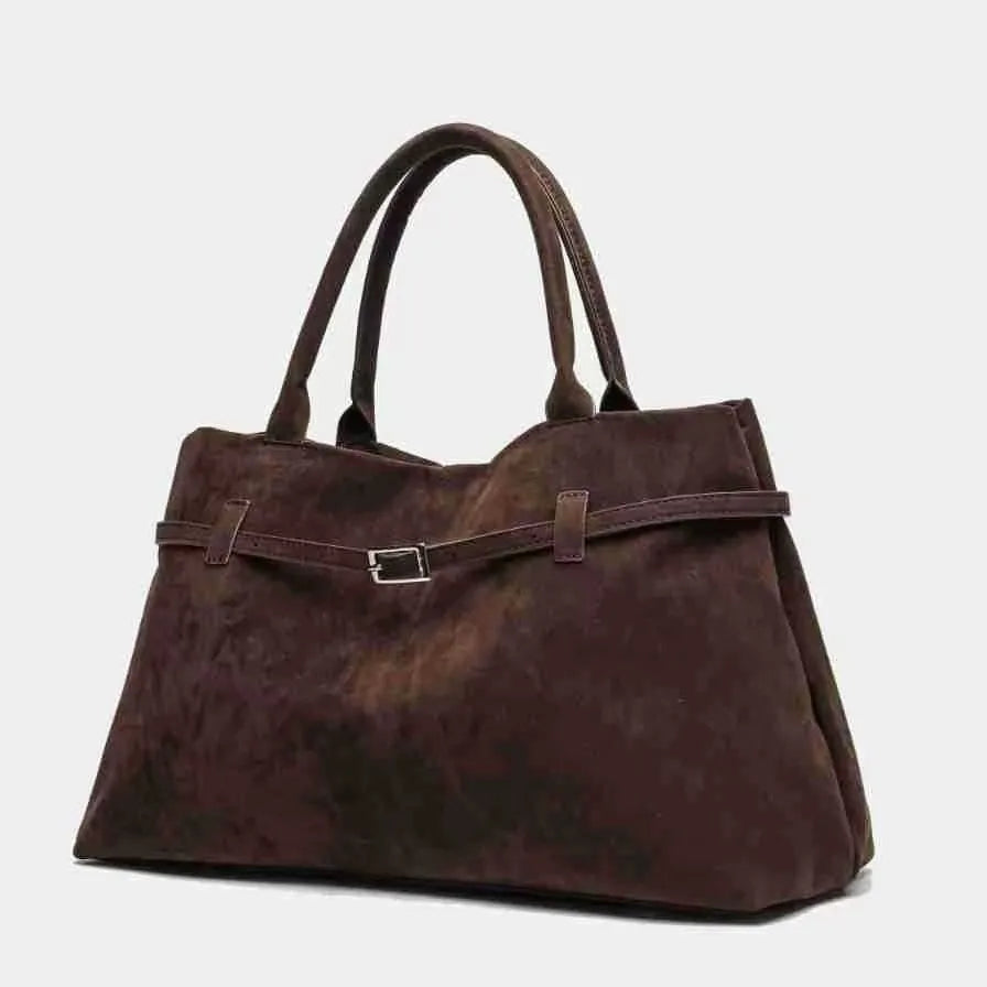 Women's Large Capacity Vintage Tote Bag - Elegant Brown, Structured Snap Closure, Sturdy Handles for Work, Travel, Everyday Use