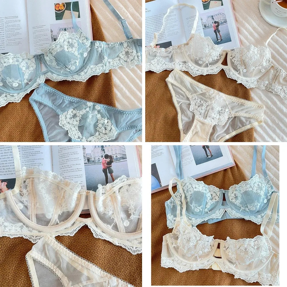 Embroidered Bralette & Panty Set for Women, Ultra-Thin Comfort, Underwire Support, Large Size Lingerie