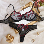 Bra Transparent Lady Floral Embroidery Lingerie Set Women Sheer Bra And Brief Underwear Set Satin Sexy Intimates Underwear