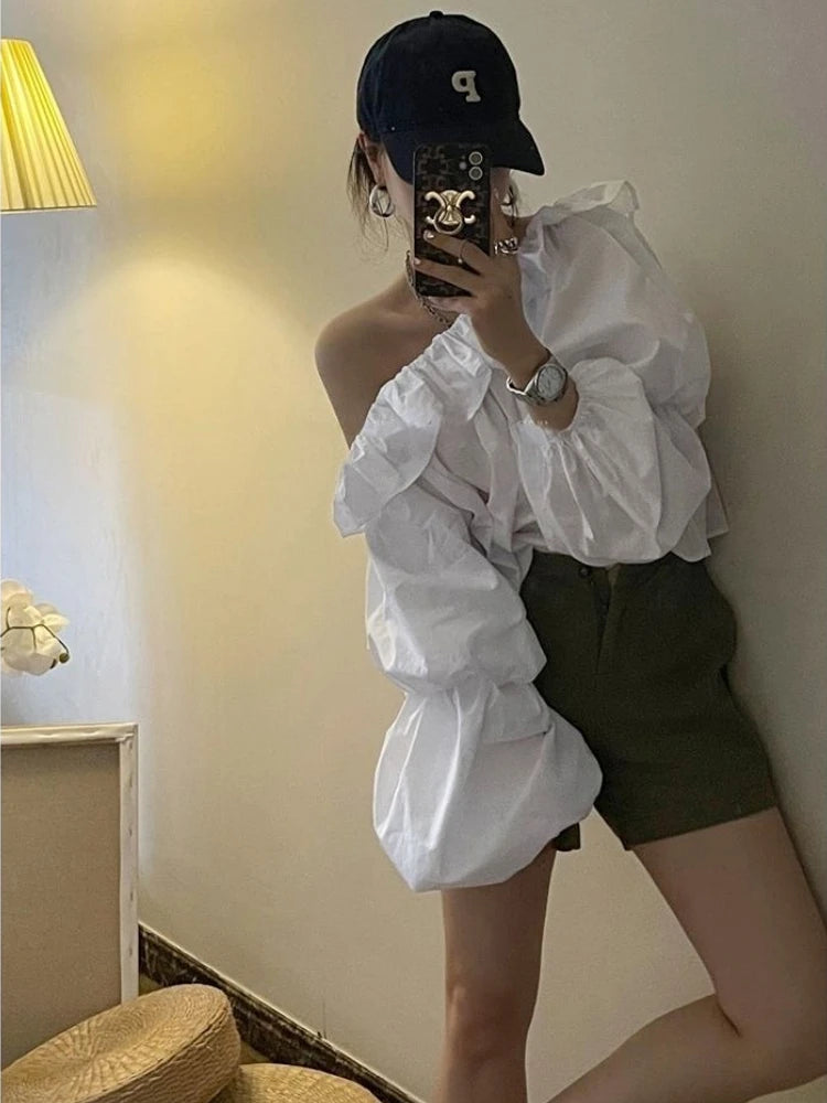 Blouses Women Vintage French Style Chic Elegant Party Blusas Tops All-match Spring Summer Stylish Puff Sleeve Clothing Pure Crop