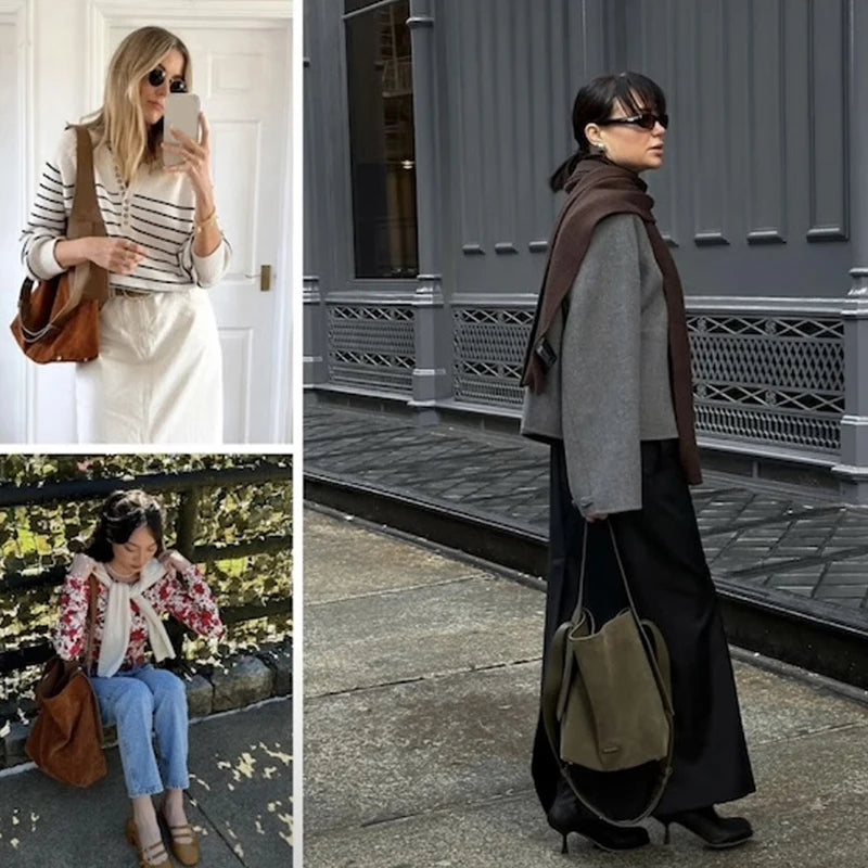 Handbag Chamois Leather Bucket Bag Casual Crossbody Single Shoulder Bag Lady Tote Bag Messenger Bag Large-Capacity Shopping Bag