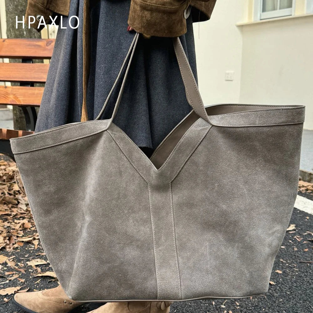 Genuine Leather Large Tote Bag Simple Design Womens Shoulder Bag High Quality Purse Fashion Commuter Handbag No Logo Versatile