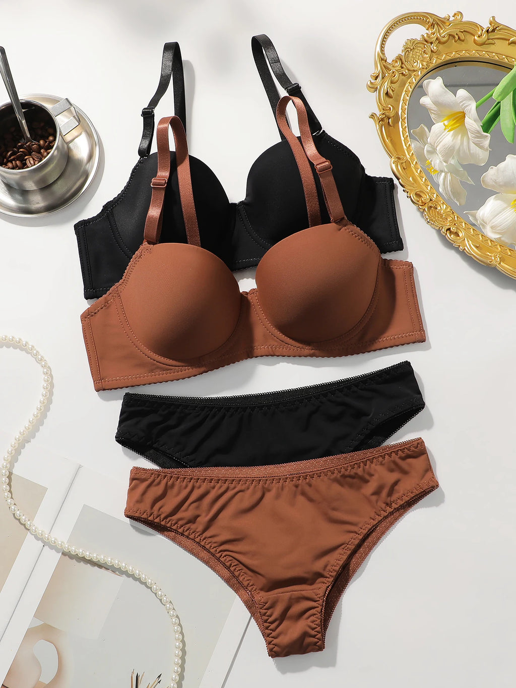 2 Pack Women's Seamless Bras Set Comfortable Underwire Push Up Bra & Panties Lingerie Set Comfortable Sexy Intimates Viomisha