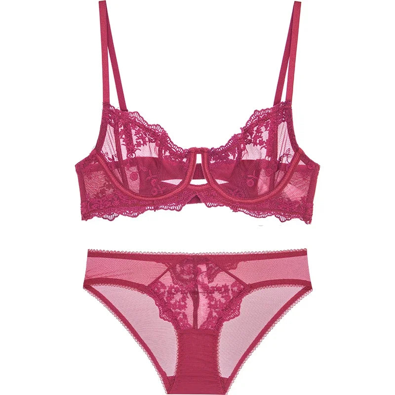 Embroidered Bralette & Panty Set for Women, Ultra-Thin Comfort, Underwire Support, Large Size Lingerie