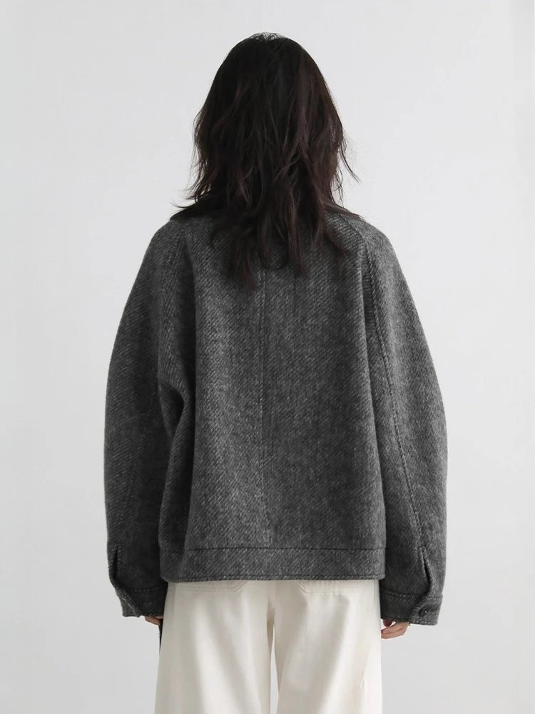 Women Short Woolen Single Breasted Ladies Jacket