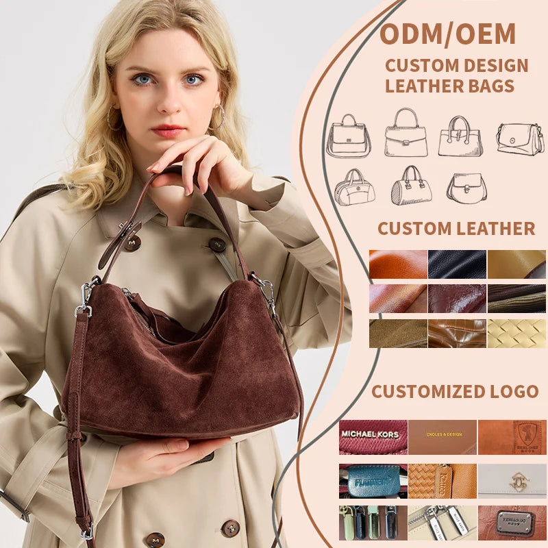 Russian Women's Genuine Suede Cowhide Leather Shoulder Bag Retro Frosted Cow Large Capacity Versatile Commuting Luxury Designer