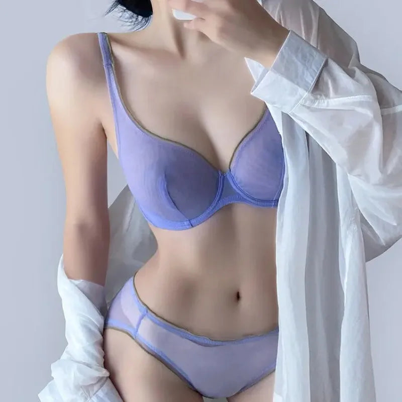 European Luxury Lingerie Set Full Cup Sheer Ultra Thin Bra & Panty Set Sexy Comfort for Women Large Small MOYISU Sexy Tushy S-XL